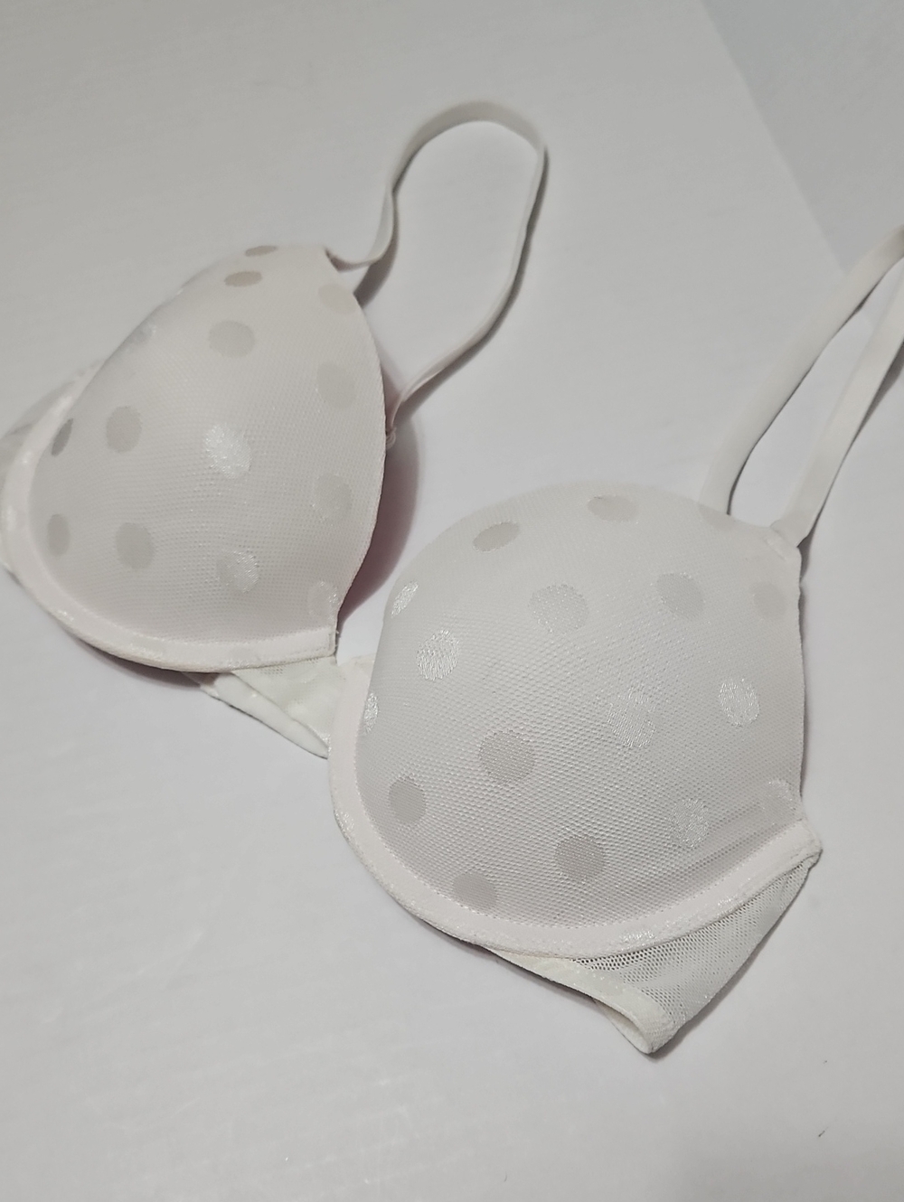 PINK Victoria's Secret White Polka Dot Padded Underwire Bra Size 34C